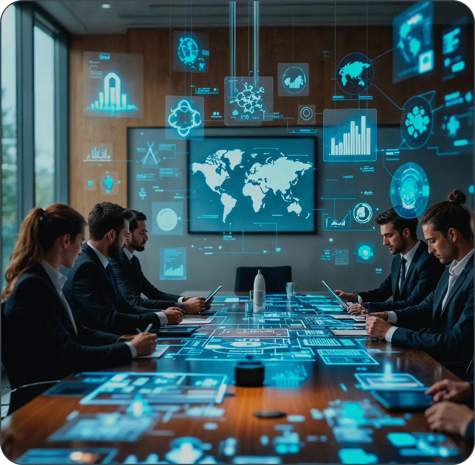 Team working on futuristic technology